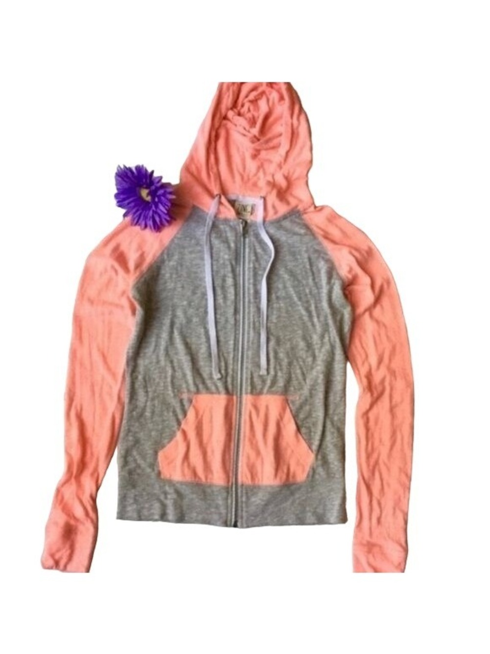 Zine Zip-Up Hoodie In Coral & Gray